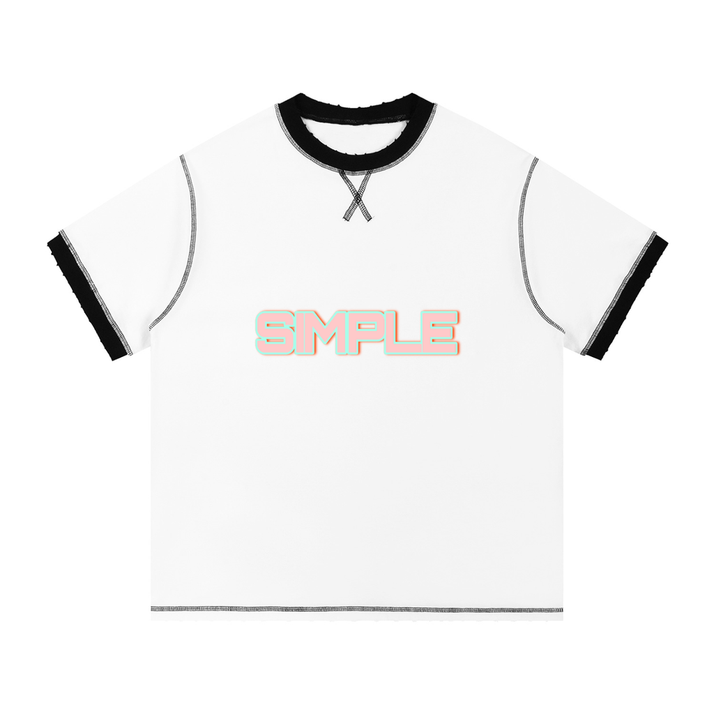 SIMPLE Contrast-Stitched Cotton T