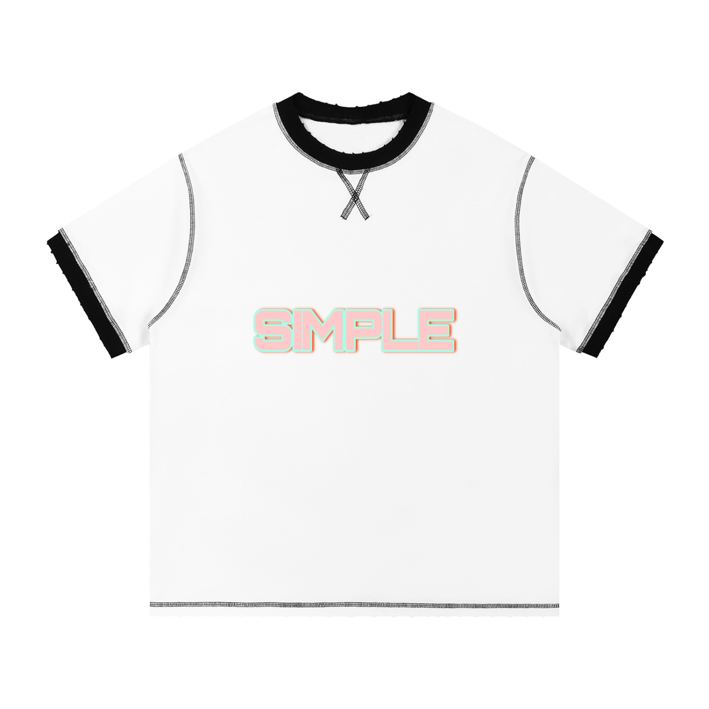 SIMPLE Contrast-Stitched Cotton T