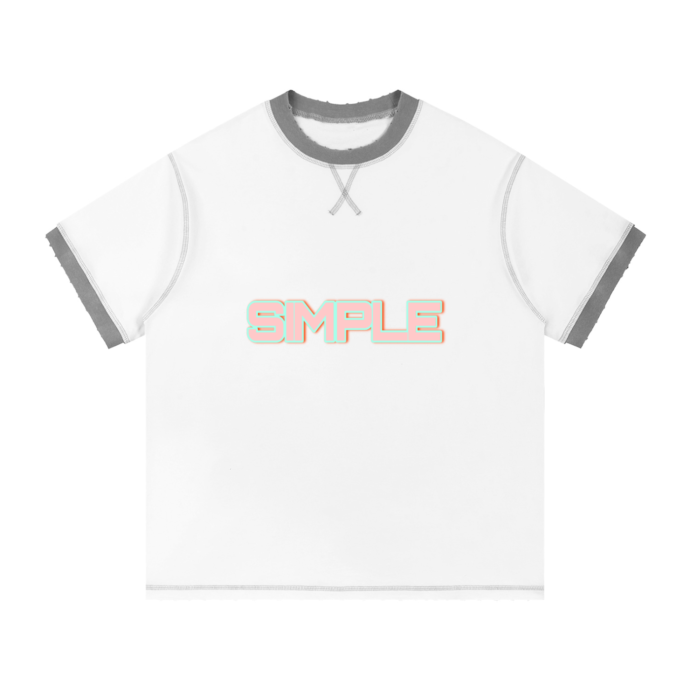 SIMPLE Contrast-Stitched Cotton T