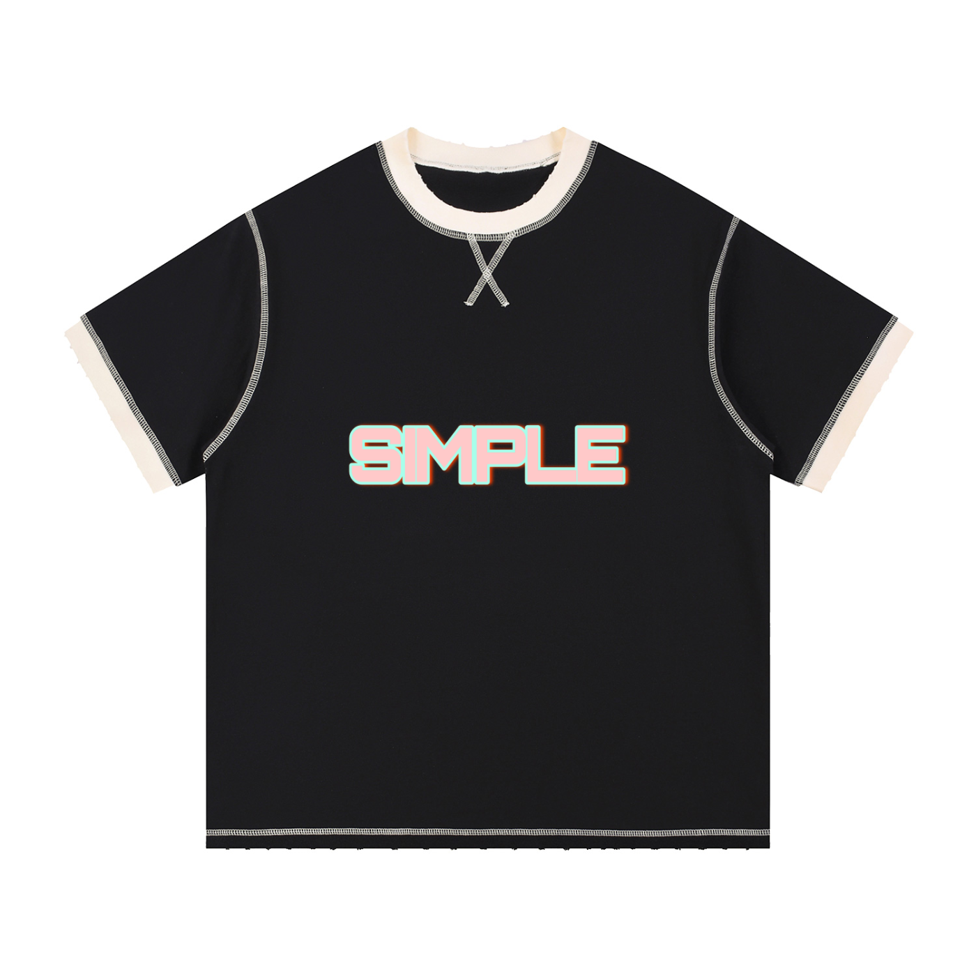 SIMPLE Contrast-Stitched Cotton T